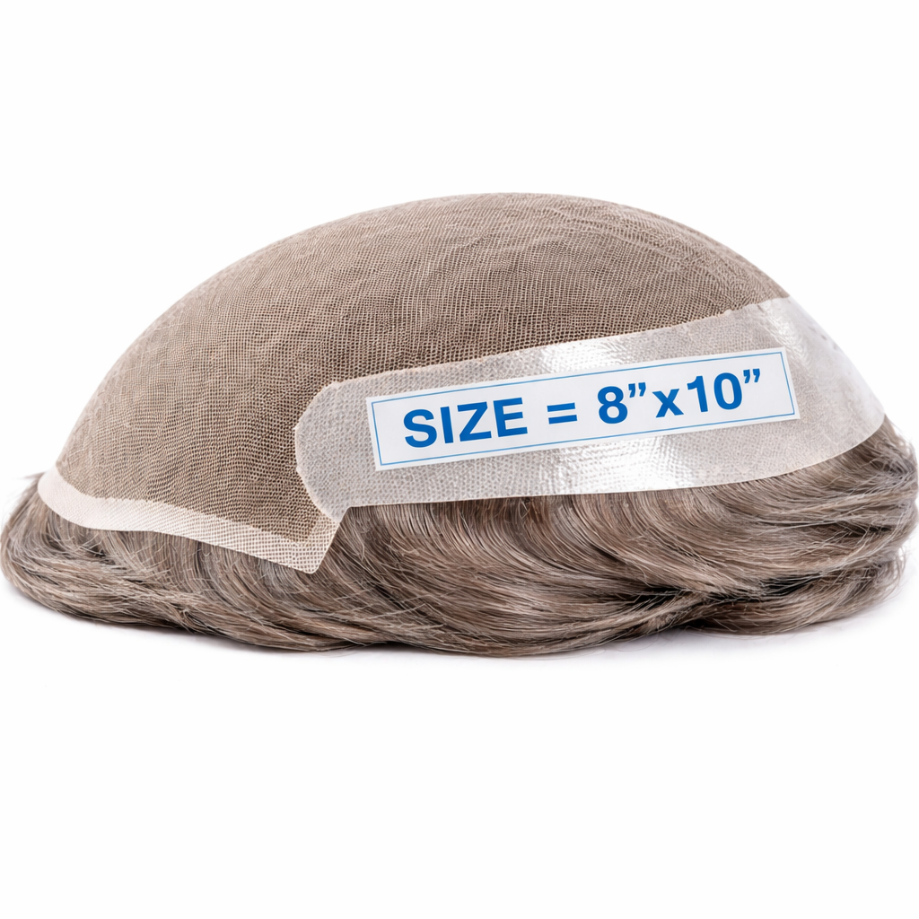 Toupees/Hairpiece, WNE-601C, French Lace, Poly Back, 100 % High Quality Remy Human Hair for Men. Base Size = 8"X10"
