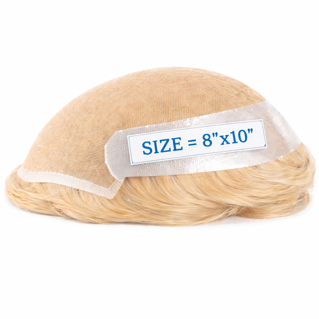 Toupees/Hairpiece, WNE-601C, French Lace, Poly Back, 100 % High Quality Remy Human Hair for Men. Base Size = 8"X10"