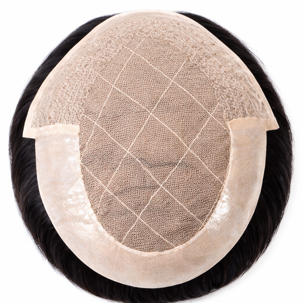 Toupees/Hairpiece, WNE-601, French Lace, Poly Back, 100 % High Quality Remy Human Hair for Men. Base Size = 6"X8"