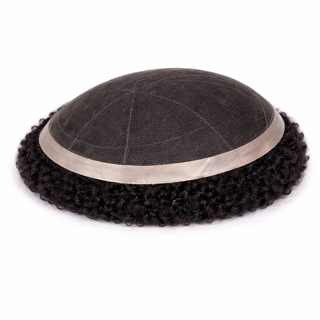 Toupees/Hairpiece, WNE-102, Full French Lace, 100 % High Quality Remy AFRO CURL Human Hair for Black Men, Base Size = 8"X10"