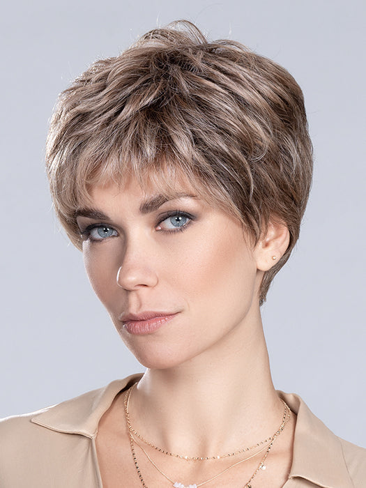 TIME COMFORT by ELLEN WILLE in DARK SAND ROOTED 12.20.9 | Lightest Brown with Light Strawberry Blonde and Medium Warm Brown Blend and Shaded Roots