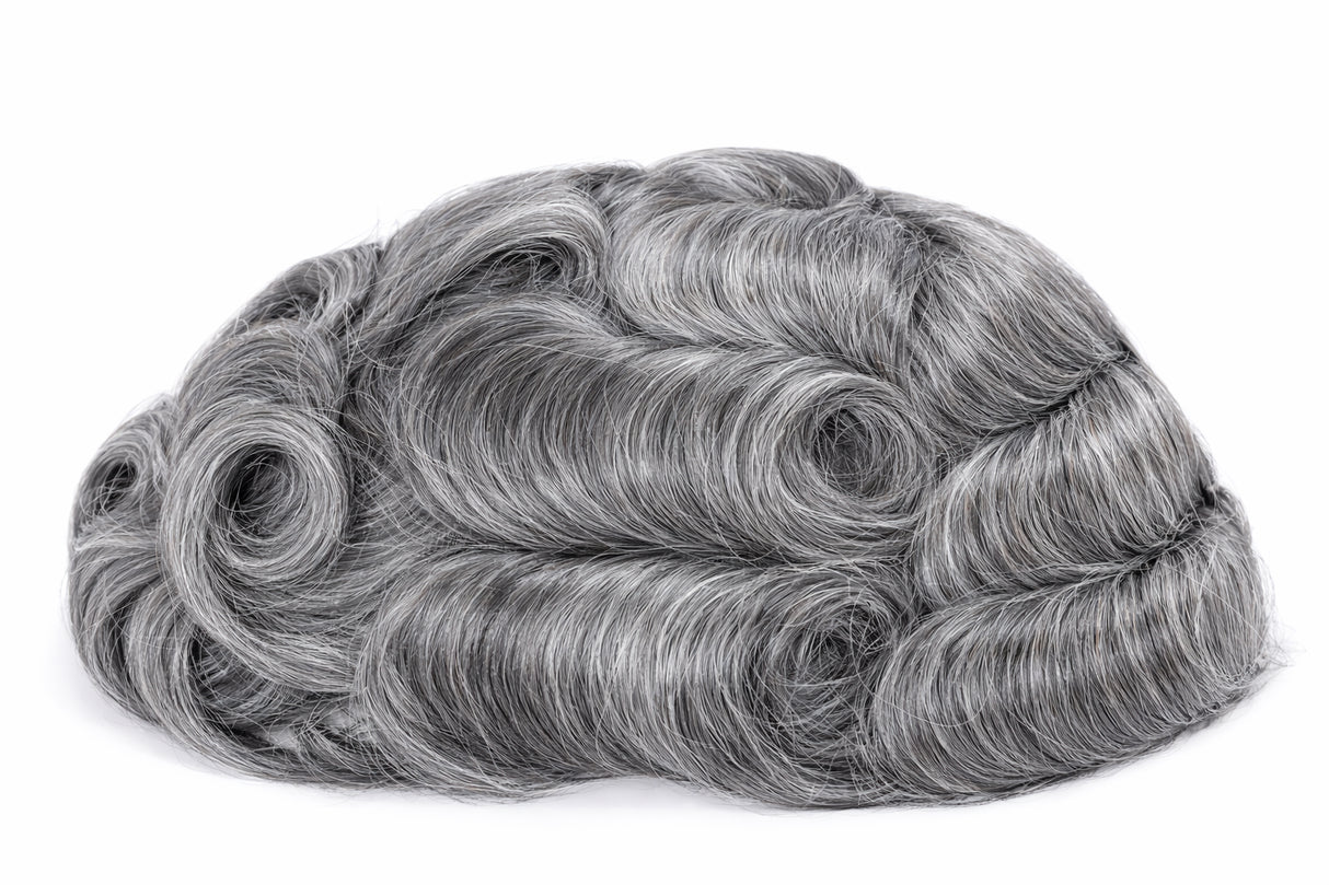 Toupees/Hairpiece, WNE-601B,French Lace, Poly Back, 100 % High Quality Remy Human Hair for Men. Base Size = 6"X9"