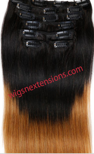 Clip In 100%  High Quality REMY HUMAN HAIR Extensions   T#1B/#27