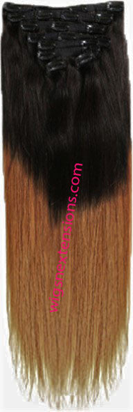 Clip In 100%  High Quality REMY HUMAN HAIR Extensions   T#1B/#27