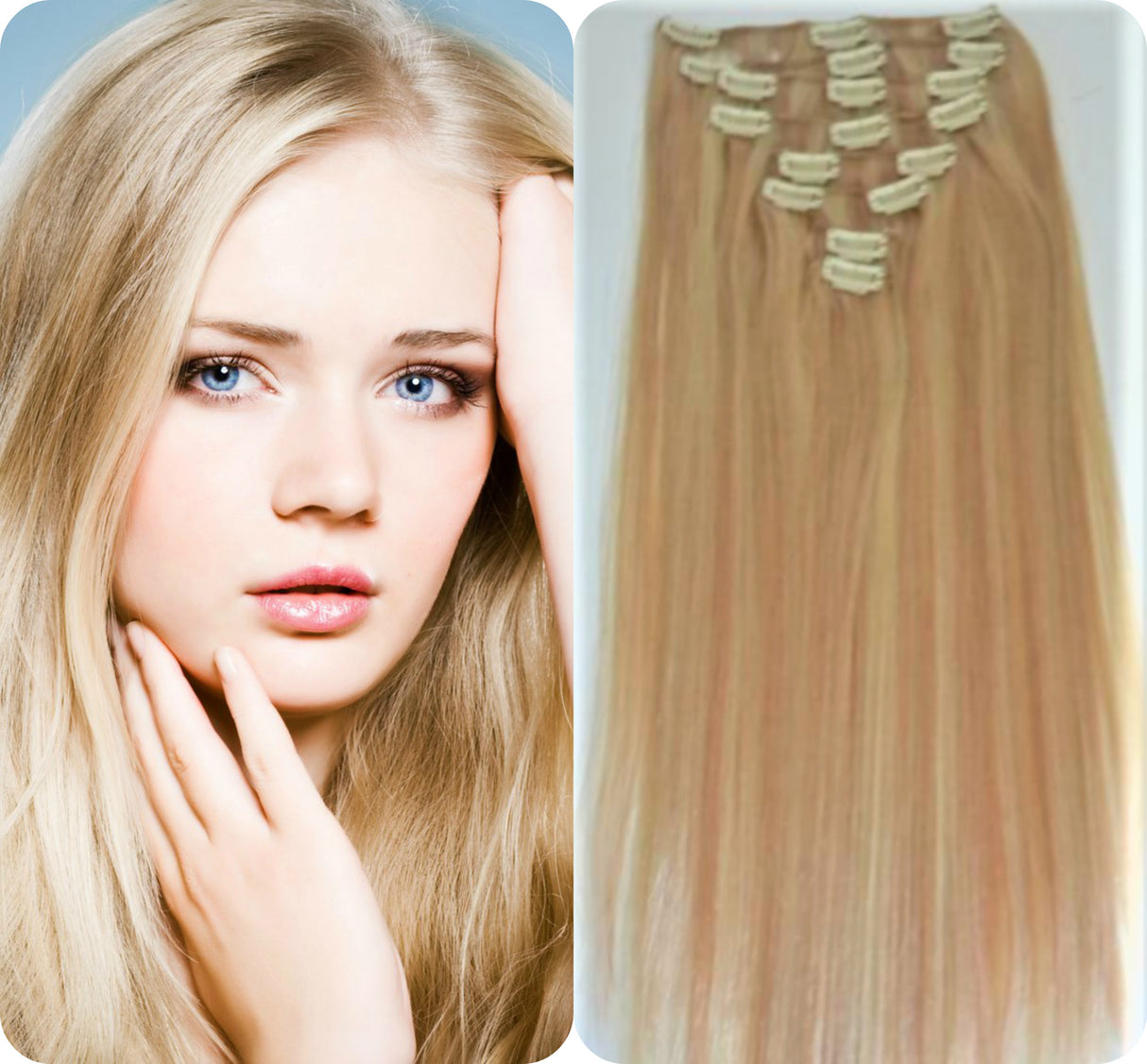 Clip In 100%  High Quality REMY HUMAN HAIR Extensions Blonde Color #27/613
