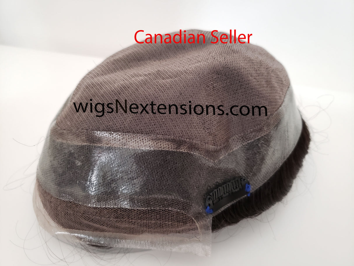 Toupees/Hairpiece, WNE-401A, with 3 Clips, Mono in Center with Poly Coating around and Lace Front.