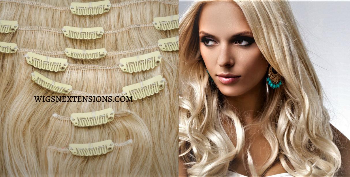 Clip In 100%  High Quality REMY HUMAN HAIR Extensions Blonde Color 613