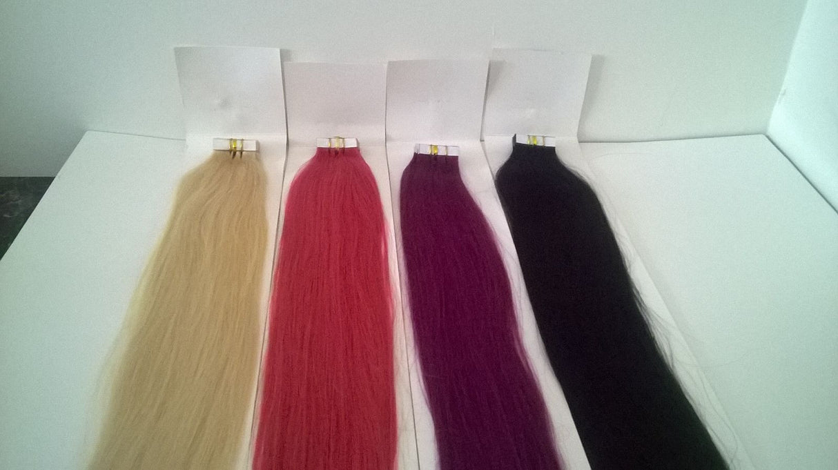 Tape In ( 20 Pieces = 50 Grams, Each Piece = 2.5 Grams ) 100 % Remy Hair Extensions 22" inches Grade 4A (Various colours available) ON SALE