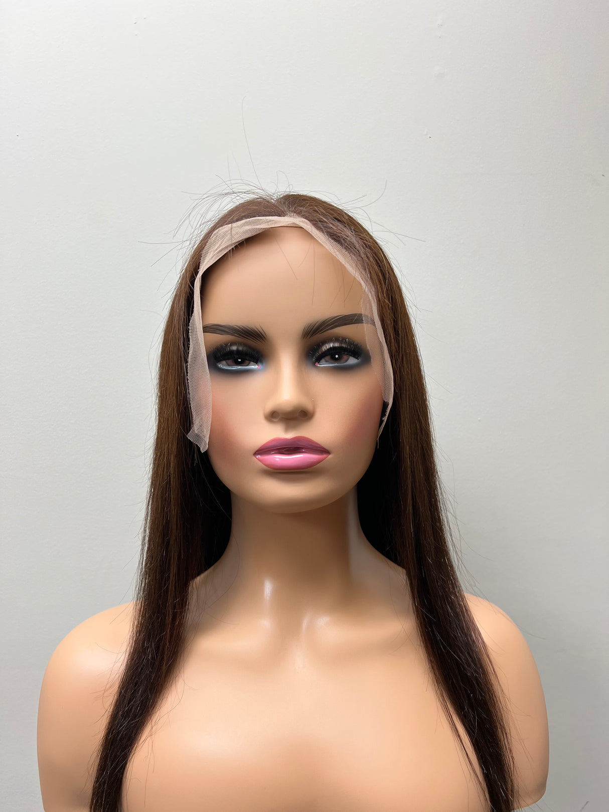 Lace Front human hair dark brown GLUE LESS wig