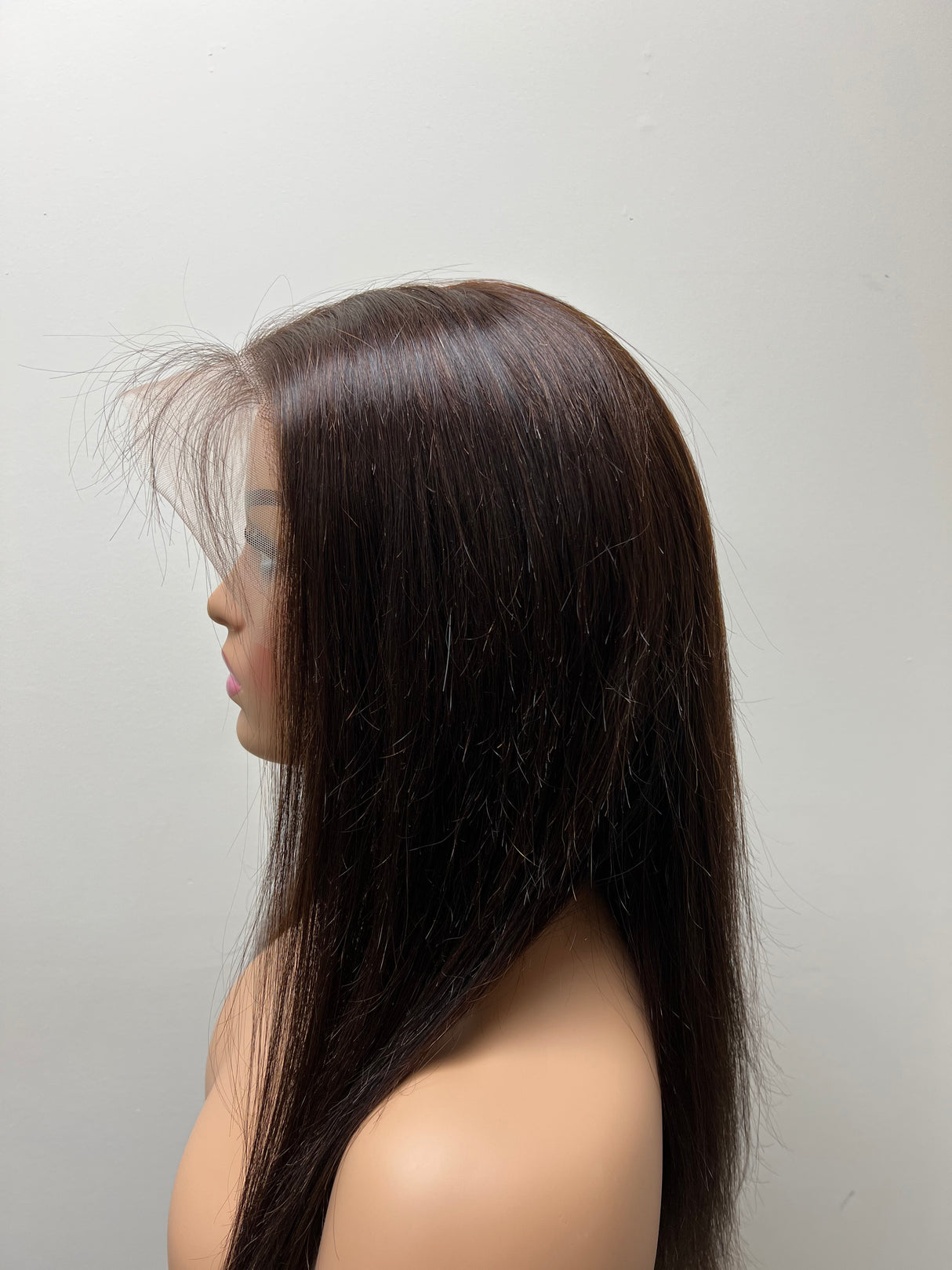 Lace Front human hair dark brown GLUE LESS wig