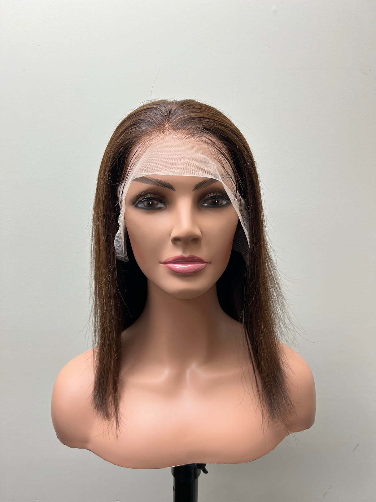 Lace Front human hair dark brown GLUE LESS wig