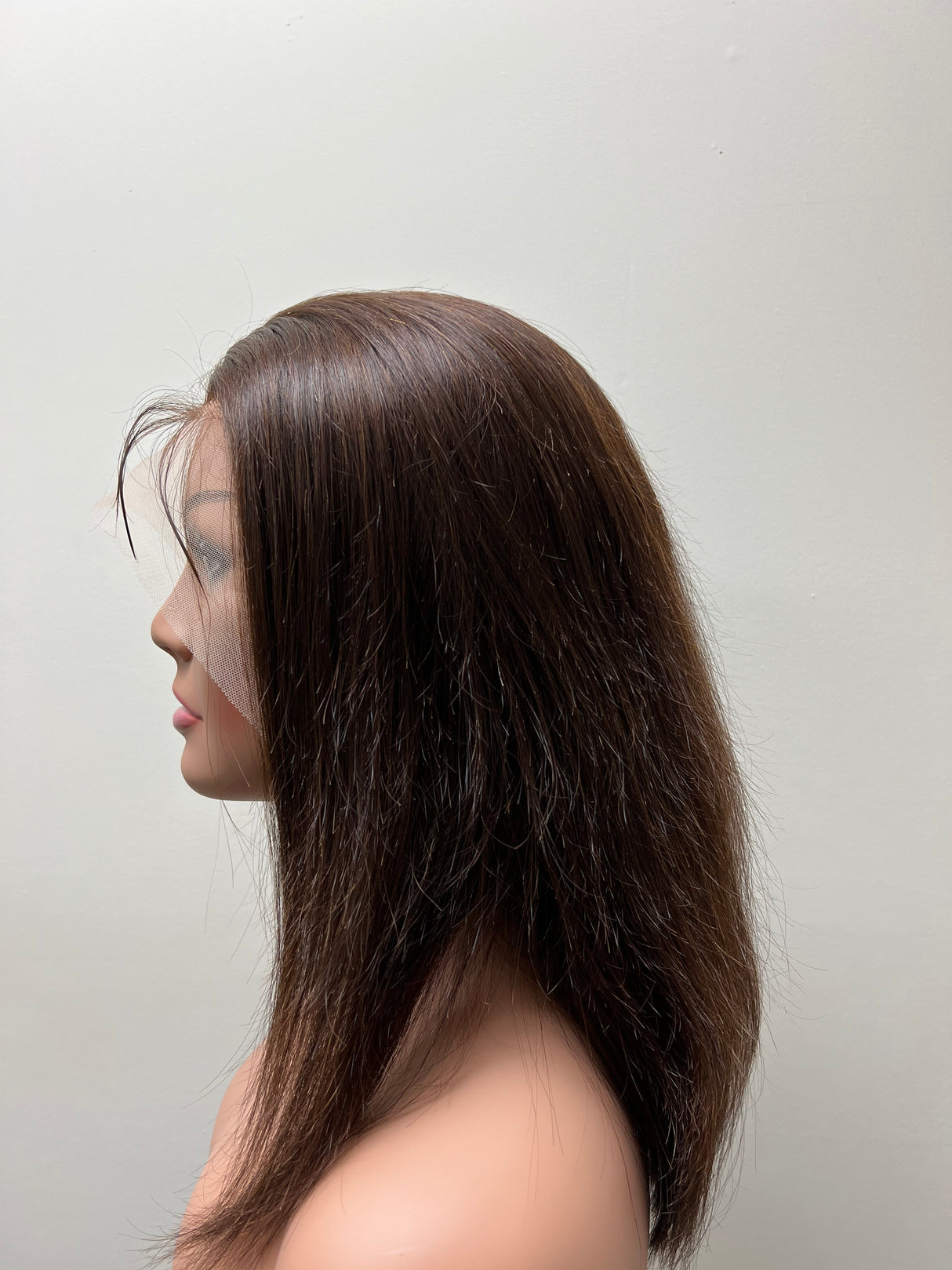 Lace Front human hair dark brown GLUE LESS wig