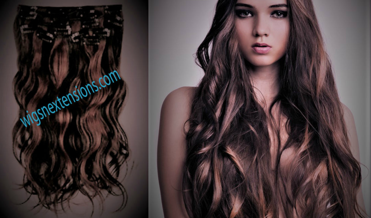 Clip In 100% High Quality REMY HUMAN HAIR Extensions Streakes #1B/#33