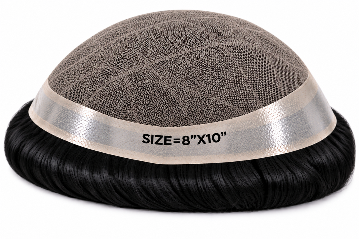 Toupees/Hairpiece, WNE-501D, French Lace Center with Skin around Breathable & Secure Fit. Density Medium to High,  Base Size = 8"X10"