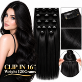 16" Clip-In Human Hair Extensions – Grade 8A Virgin Human Hair,  Weight=120 GRAMS