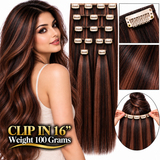 16" Clip-In Human Hair Extensions – Grade 8A Virgin Human Hair, Weight=100 GRAMS