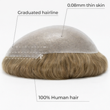 Toupees/Hairpiece, WNE-201, Full Thin Skin, 100 % High Quality Remy Human Hair for Men. Size( 8"x10")