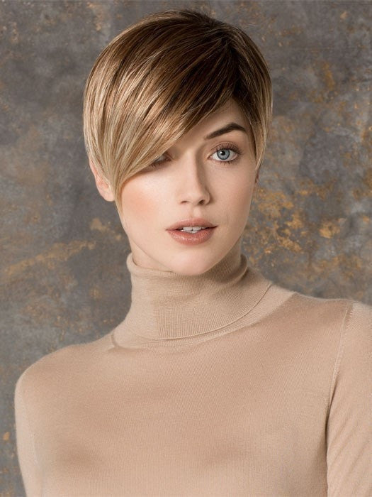 DISC by ELLEN WILLE in DARK SAND ROOTED 12.20.23.8 | Lightest/Medium Brown and Light Strawberry Blonde with Lightest Pale Blonde Blend with Shaded Roots