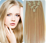 Clip In 100%  High Quality REMY HUMAN HAIR Extensions Blonde Color #27/613