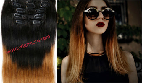 Clip In 100%  High Quality REMY HUMAN HAIR Extensions   T#1B/#27