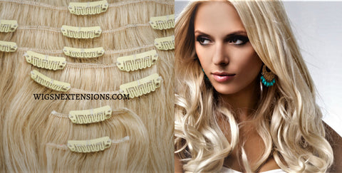 Clip In 100%  High Quality REMY HUMAN HAIR Extensions Blonde Color 613